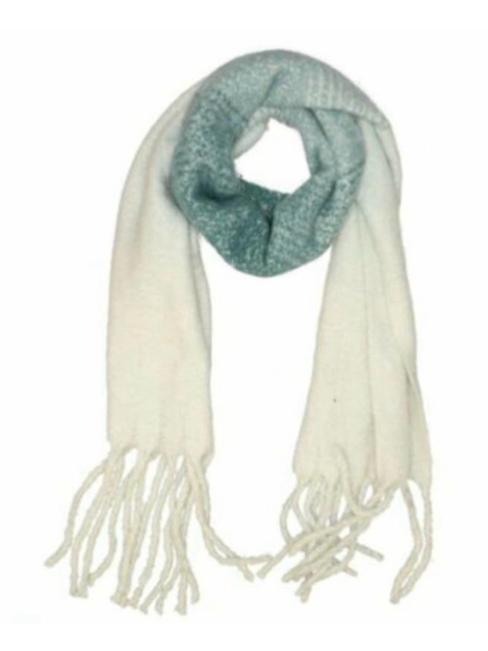Mer.Sea by Anthropologie Polyester Teal & White Ombre Fringe Scarf